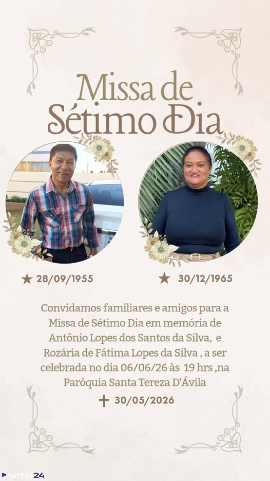 Santa Tereza do Oeste terá Missa de Sétimo Dia em memória de Antônio e Rozária