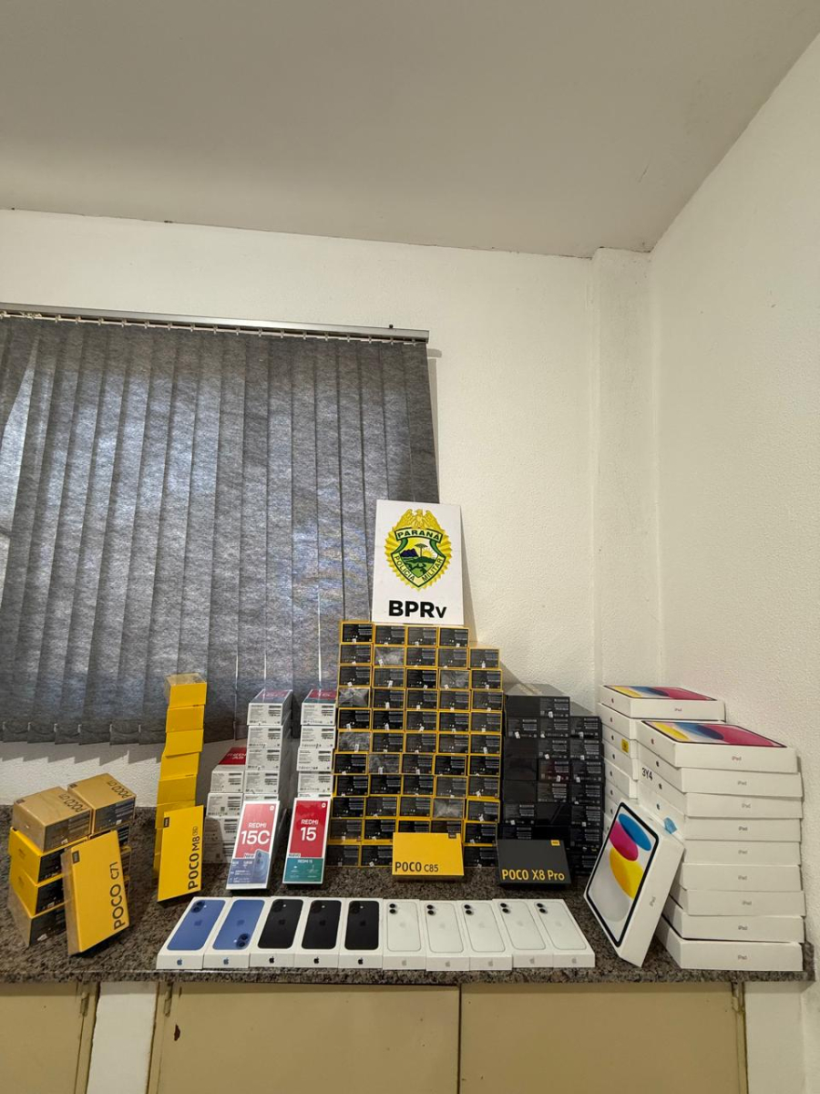 ROTAM apreende 147 eletrônicos durante operação na BR-277 em Santa Tereza do Oeste