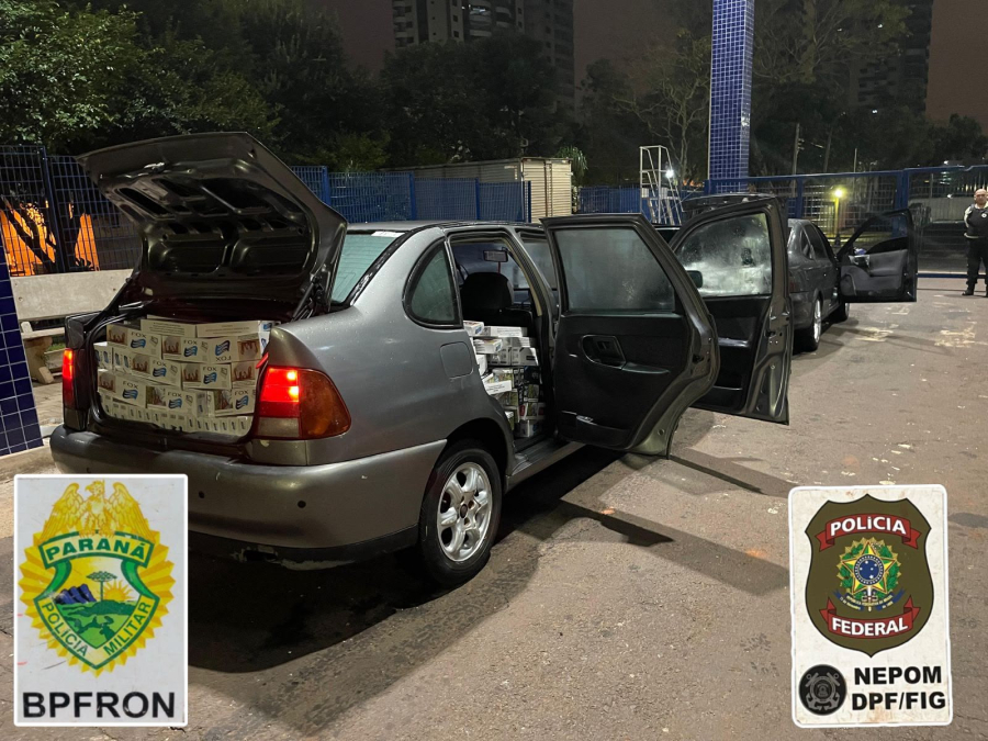 BPFRON e Polícia Federal apreendem veículos carregados com cigarros contrabandeados em Foz 