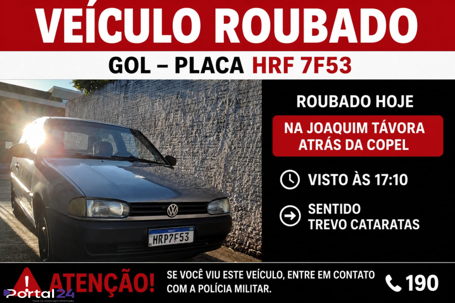 Gol roubado em Cascavel; proprietário pede ajuda para localizar veículo