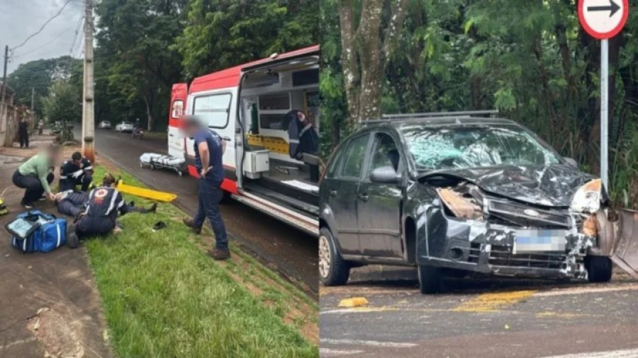 Motociclista sofre fratura exposta em grave acidente no Jardim Alvorada, em Maringá