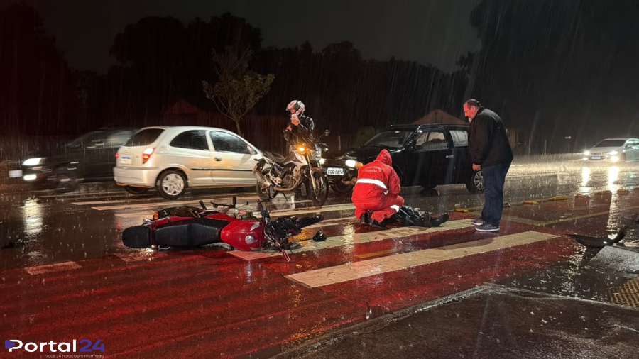 Motociclista fica ferido após colisão com carro no bairro Santa Cruz, em Cascavel