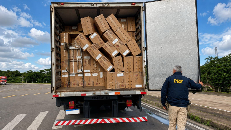 PRF apreende caminhão carregado com 250 mil maços de cigarros contrabandeados em Guaíra