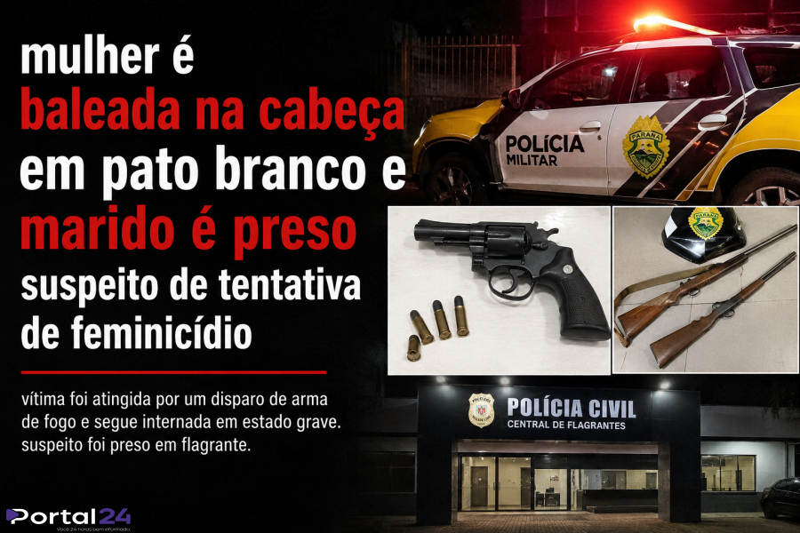 Mulher é baleada na cabeça em Pato Branco e marido é preso suspeito de tentativa de feminicídio