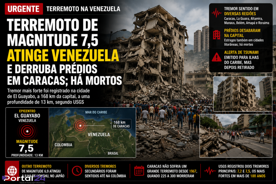 Terremoto de magnitude 7,5 atinge a Venezuela e derruba prédios em Caracas