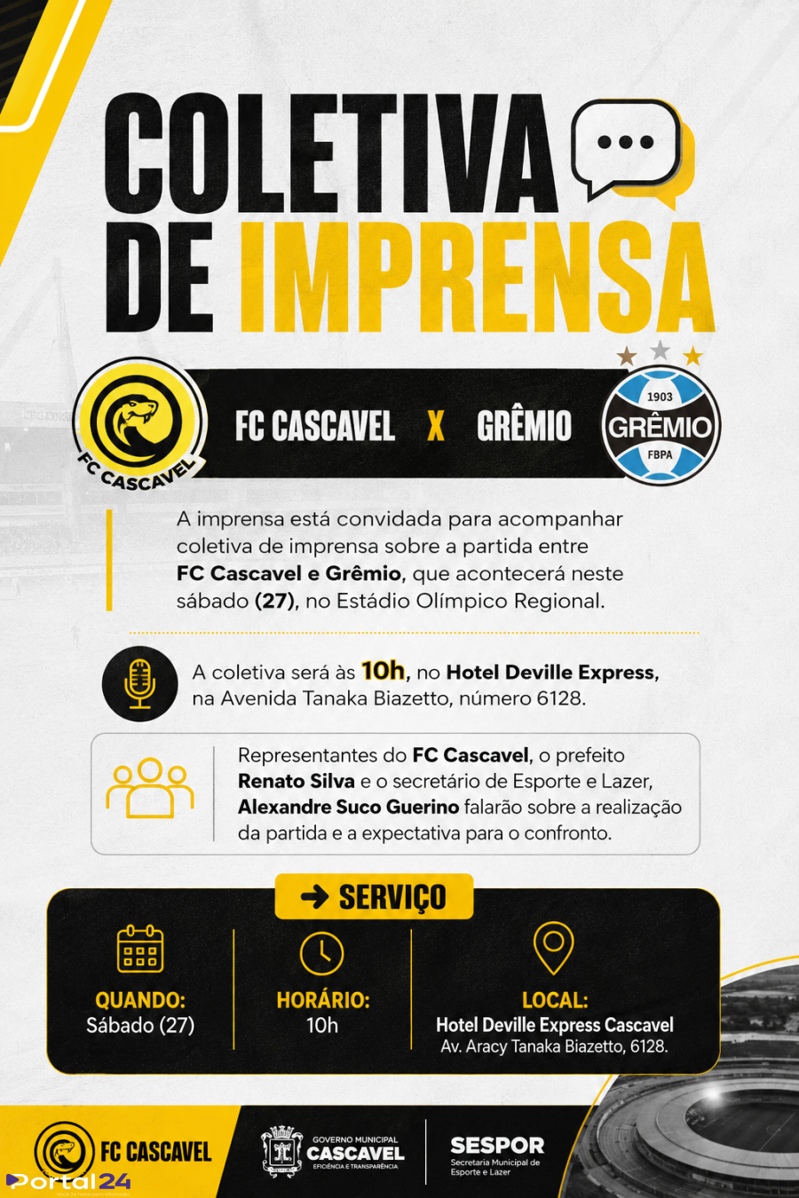 Coletiva de imprensa destaca expectativa para FC Cascavel x Grêmio em Cascavel