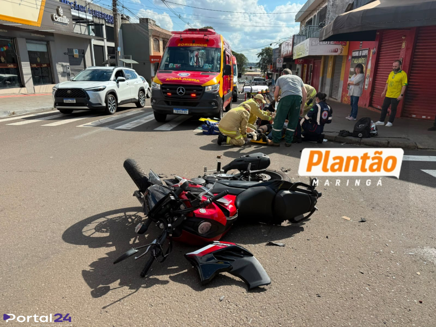 Motociclista fica gravemente ferido após colisão em cruzamento de Maringá