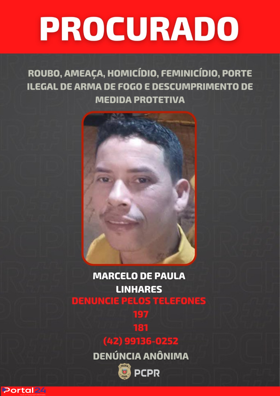 PCPR divulga foto de foragido por tentativa de feminicídio e diversos crimes no Paraná