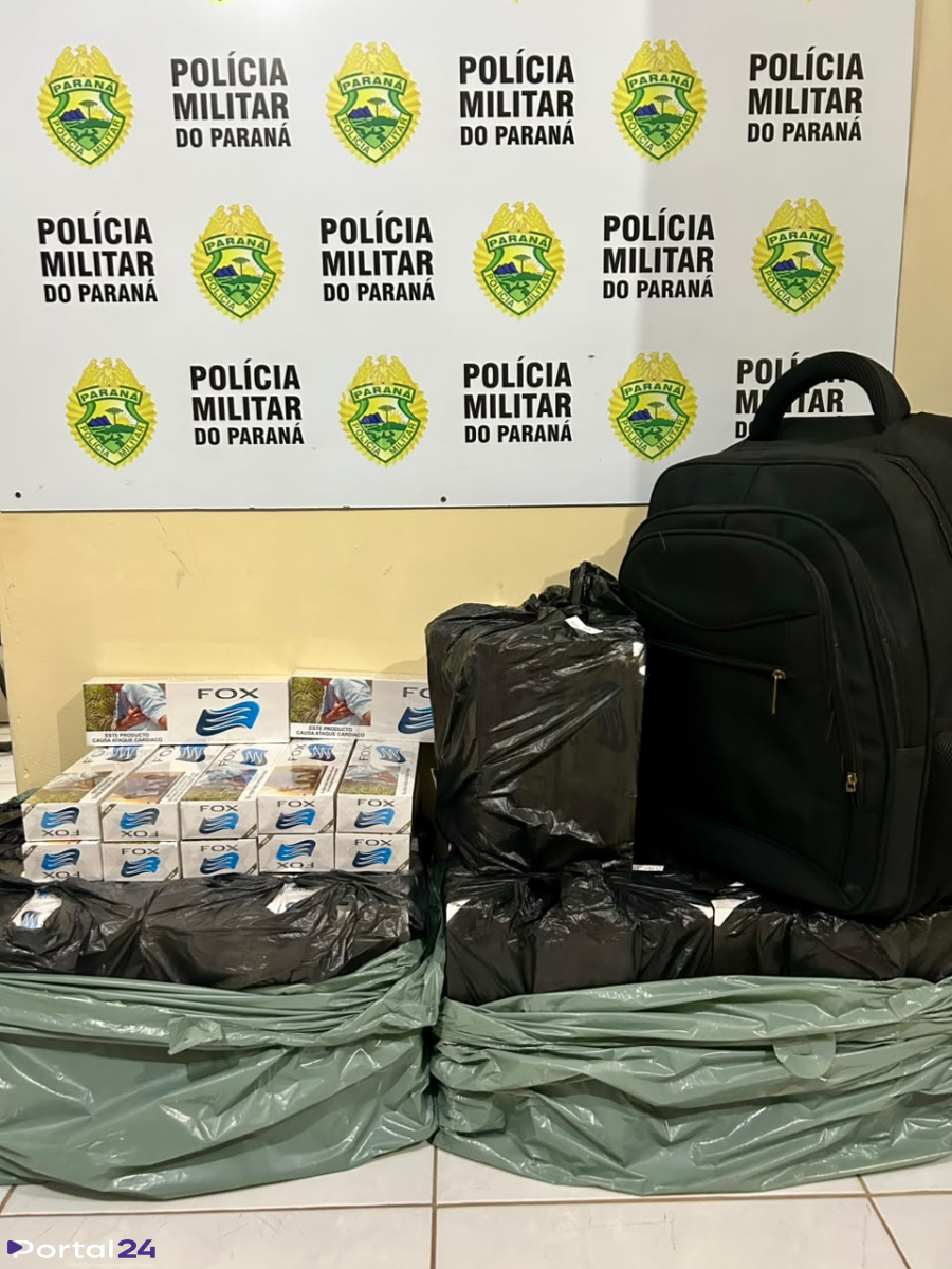 ROTAM apreende 150 pacotes de cigarros contrabandeados em ônibus na rodoviária de Santa Tereza do Oeste