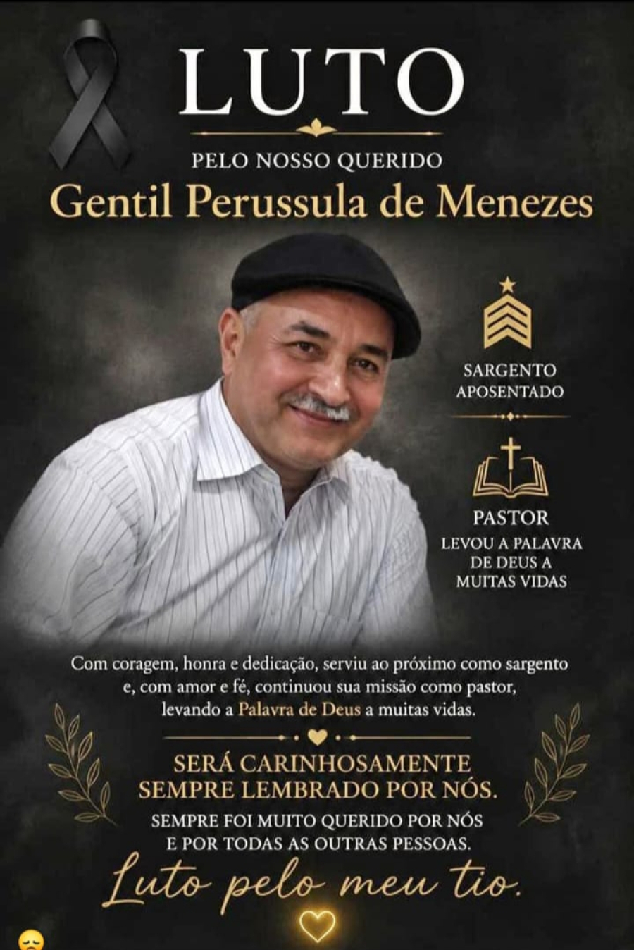 A família comunica o falecimento de Gentil Perussula de Menezes