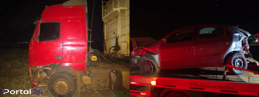 Colisão lateral entre carro e caminhão é registrada na PR-180 em Moreira Salles