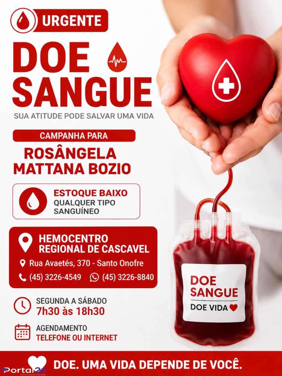 Campanha de doação de sangue busca ajudar Rosângela Mattana Bozio em Cascavel