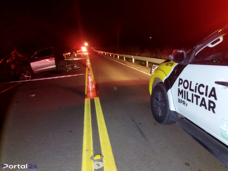 Colisão frontal entre carro e motocicleta deixa dois mortos e dois feridos na PR-485 em Icaraima 