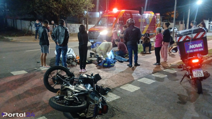 Motociclista fica ferido em acidente na Avenida Piquiri, em Cascavel