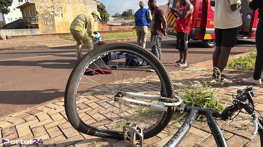 Ciclista fica ferido após colidir contra lateral de veículo em Cascavel