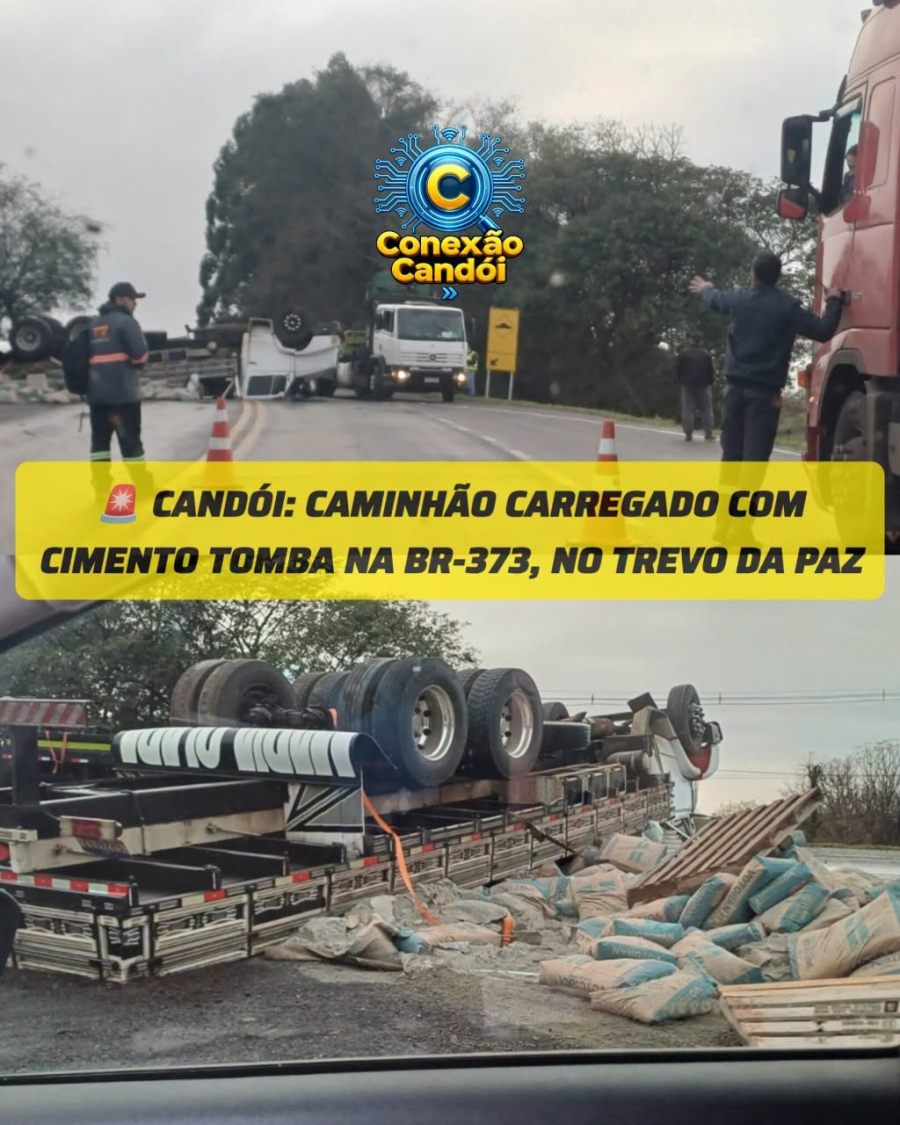 Caminhão com cimento tomba em Candói