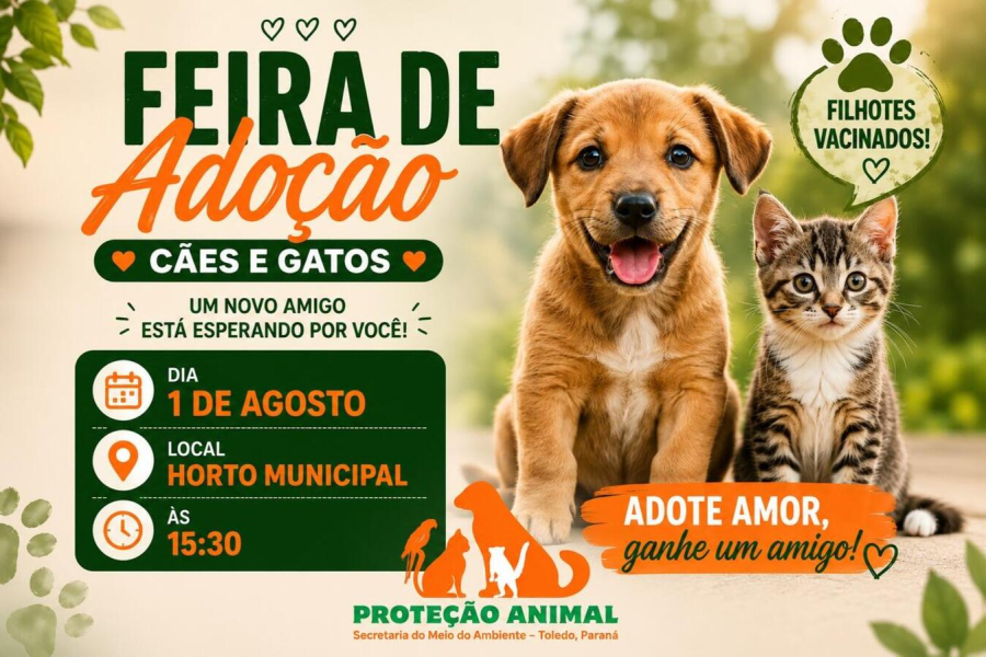 Horto Municipal receberá feira de adoção de cães e gatos