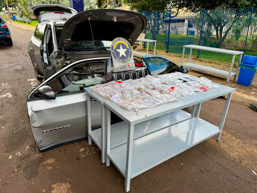 Receita Federal apreende 1,8 mil medicamentos escondidos em fundo falso de carro na BR-277
