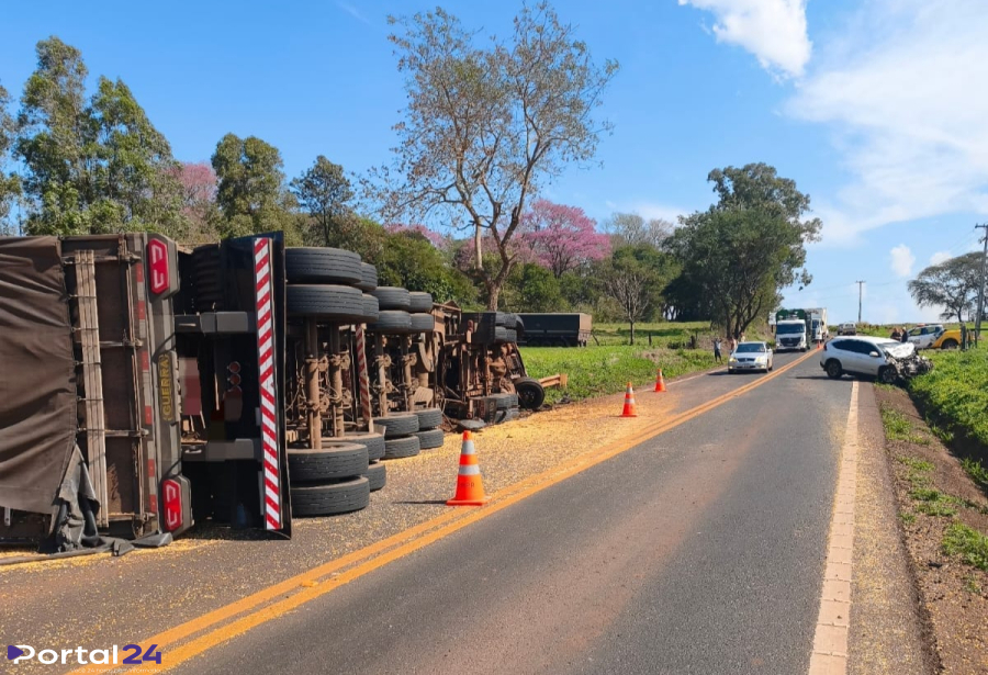 Colisão frontal entre carreta e SUV é registrada na PRC-467 em Marechal Cândido Rondon