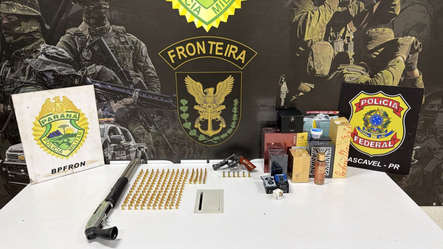 BPFRON e Polícia Federal apreendem armas, munições e produtos estrangeiros na BR-277