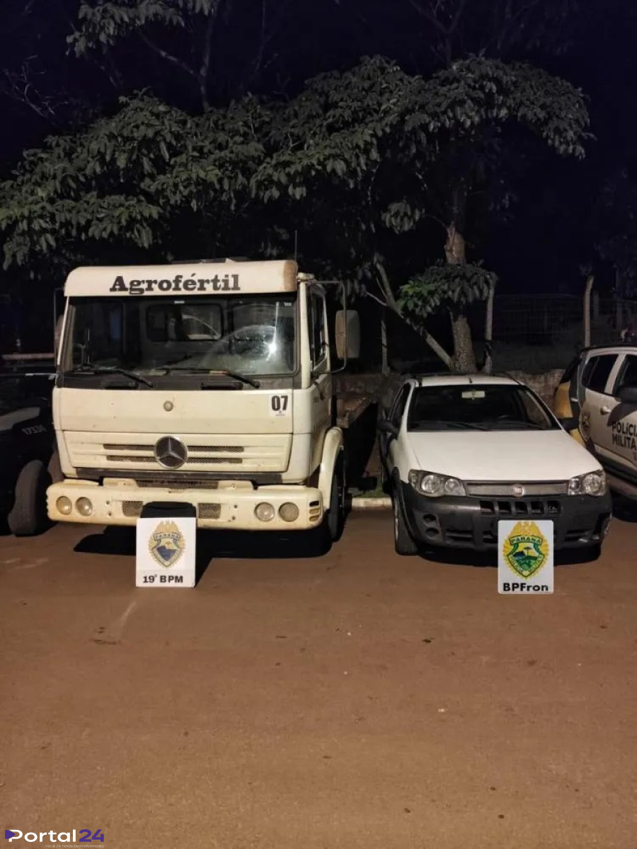 Caminhão furtado é recuperado e dois suspeitos são presos na BR-163, em Guaíra
