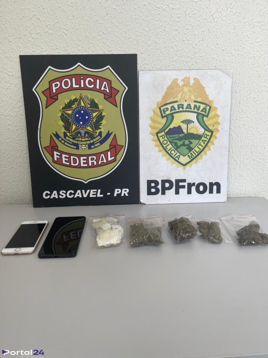 BPFRON e Polícia Federal apreendem droga e celulares na BR-277, em Cascavel