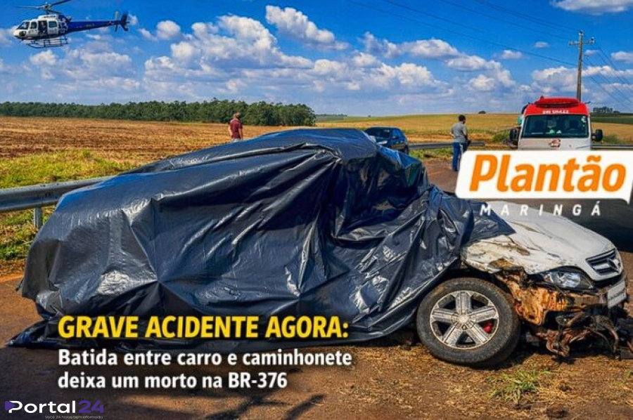 Batida entre carro e caminhonete deixa um morto na BR-376 entre Marialva e Mandaguari