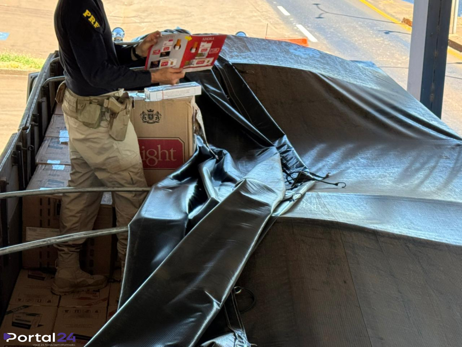 PRF apreende 600 mil maços de cigarros contrabandeados em bitrem na BR-487